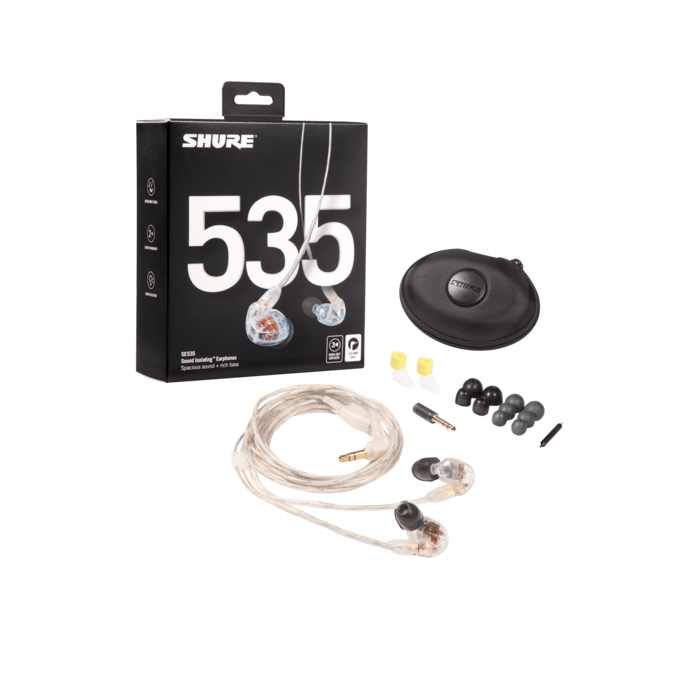 購入店保証付き*試用のみ*SHURE SE535クリアProLine Shure SE535 Pro Triple-Driver Universal-Fit Earphones