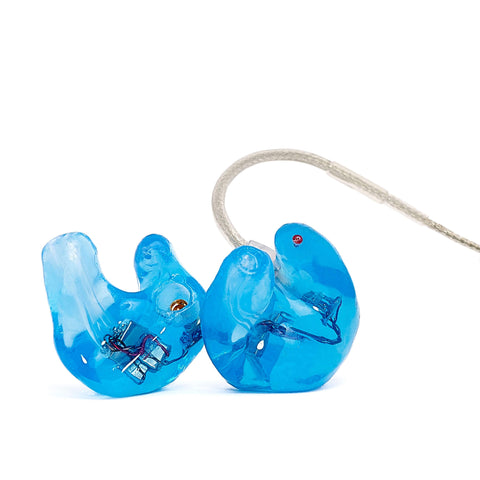 2MAX custom earphones in optional crystal blue