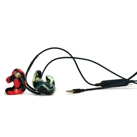 Silicone Custom Sleeves, multi-color swirl, with Shure IEMs